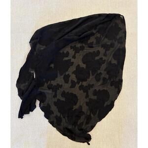 Franco Ferrari Italian Silk Scarf Black Flocked Floral Pattern 70" x 37"